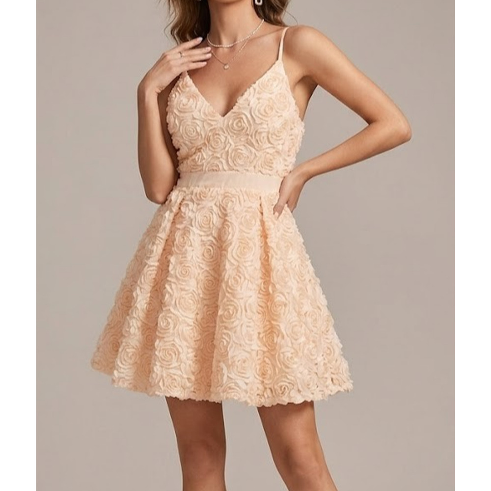 Fashion Nova 3D Rosette Floral Mini Dress M Peach Apricot Sleeveless Party Prom